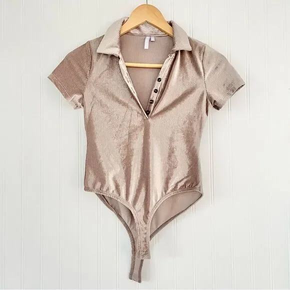 Good Luck Girl Kid’s Rib Velour Polo Bodysuit In Mauve NWOT Medium - Picture 2 of 8